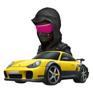 masked cyber punk with porsche sticker