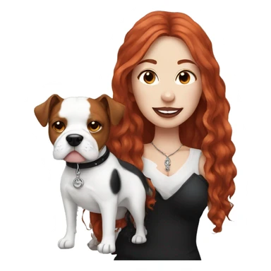 Long Red haired woman with septum piercing holding black and white English Staffordshire dog sticker