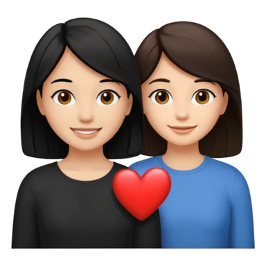 2 girls that have a heart one hair black the other brown  ( brown abd black) long hair one of them other short sticker