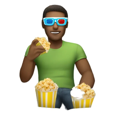 guy with popcorn with 3d glasses watching movie sticker