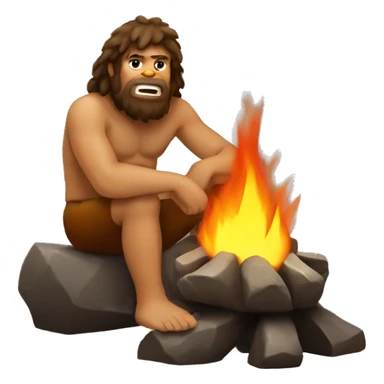 caveman sitting by the fire sticker