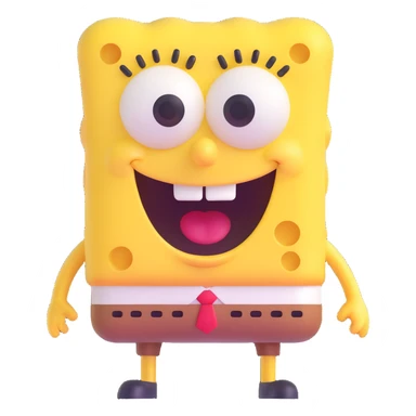 Spongebob Squarepants, 3D emoji style, rounded features, happy face sticker