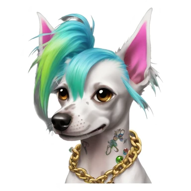 Punk Chinese crested dog neon rainbow hair gold chain punk piercings tattoos punk ear piercings sticker
