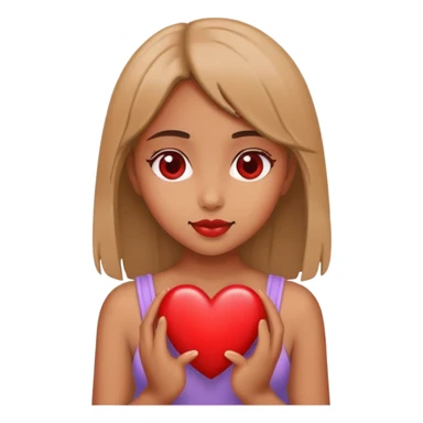 A girl holding a heart sticker