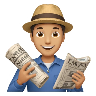 man energetically throwing a rolled-up newspaper to his right sticker