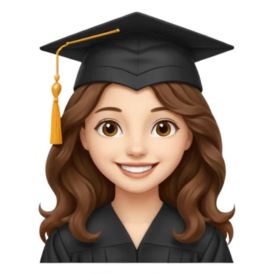 Graduated Students, Cheerful girl, long brown wavy hair, wearing graduation cap sticker