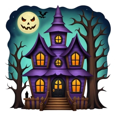 Haunted house with witch sticker