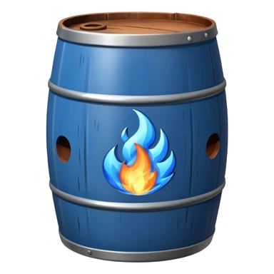 generate a realistic rust-free metal barrel with blue fire on it sticker