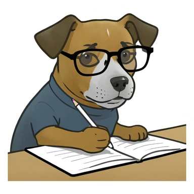 A dog with glasses is writing something sticker
