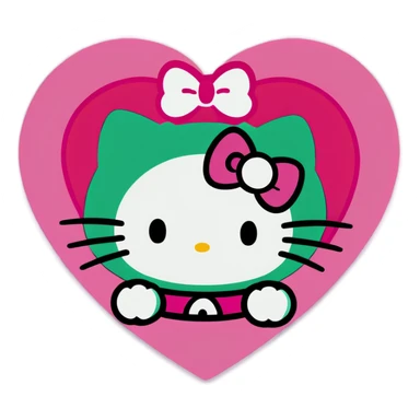 pink and green heart with hello kitty sticker