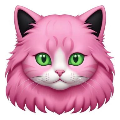 Pink cat with long black hair and green eyes sticker