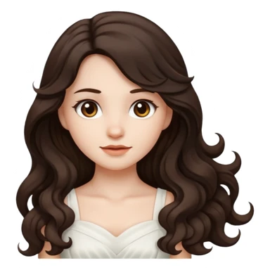 A girl in white with dark brown long wavy hair and very white skin sticker
