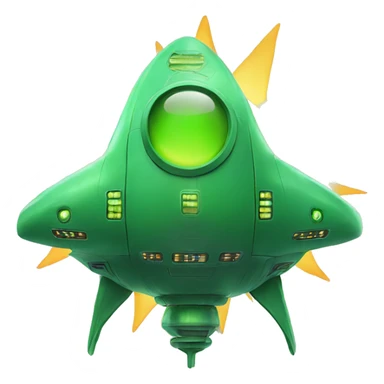 Green spaceship next to the sun sticker