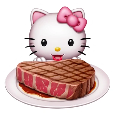hello kitty eating steak sticker