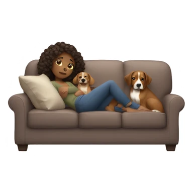 Brown girl being lazy on a sofa with three dogs next to her sticker