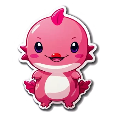 Pink axolotl. Heart shaped eyes. Big smile. Cute.  sticker