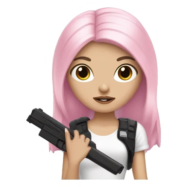 White Girl black hair  hand pink nails holding pink gun sticker