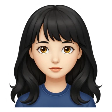 A girl with long, wavy black hair with bangs and medium-sized hazel eyes sticker