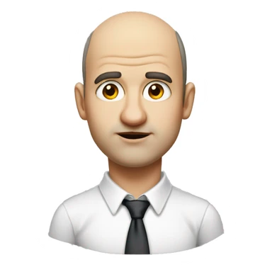 A fat guy old guy with big dilated eyeballs red lipsticks with very big lips has receding hairline is partially balding and looks like a schoolboy sticker