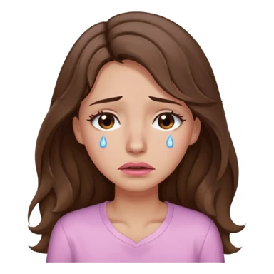 girl with wavy long brown hair, brown eyes, light to medium complexion, long lashes, light pink lipstick, wearing light pink shirt, weeping big big tears sticker