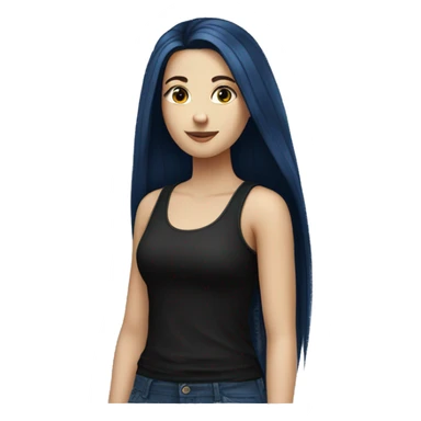 white girl with long straight dark blue hair wearing black tank top sticker