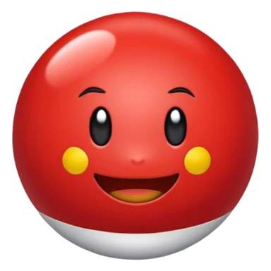 Uma pokébola redonda e simpática, vermelha em cima, branca embaixo, com uma faixa preta no meio e um botão branco central, com brilho suave e aparência limpa de emoji. sticker