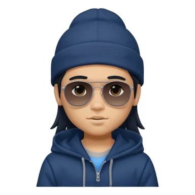 generate a fair pretty bratz boy wearing a dark blue cap with black sunglasses and a grey hoodie

hair black long sticker
