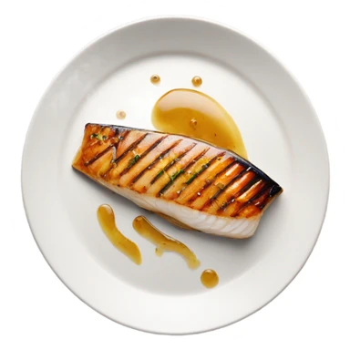 grilled fish fillet with brown butter sauce on white plate sticker