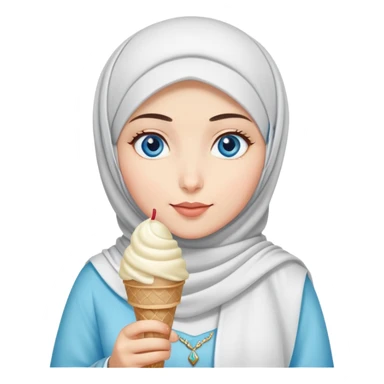 Turkish beautiful finish Konya girl blue eyes with ice cream hijab islamic dress and had on her hand ice cream  sticker