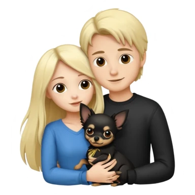  Pareja Chico pelo largo rubio.chica pelo largo negro y chihuahua negro  sticker