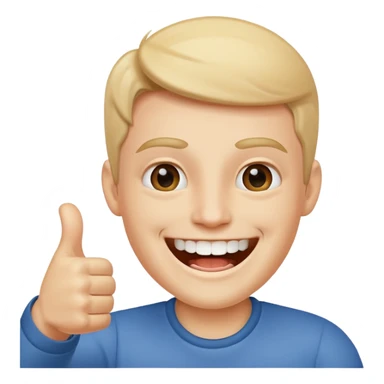very happy face emoji with visible teeth and thumbs up hand sticker