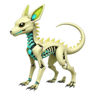 futuristic neon-vibrant-glowing-shiny-lime-green Skeleton-Cyborg-Manectric-Electrike-Salandit-Cubone-Umbreon-Marowak-Draco-Fakémon-hybrid-creature (full body), 4 legs sticker