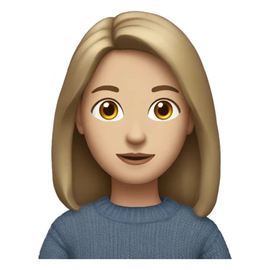 “Emoji-style portrait: 154 cm tall, proportional figure, dark blonde shoulder-length hair, oval face, deep brown eyes, small nose, medium-full lips, wearing a blue sweater and jeans.” sticker