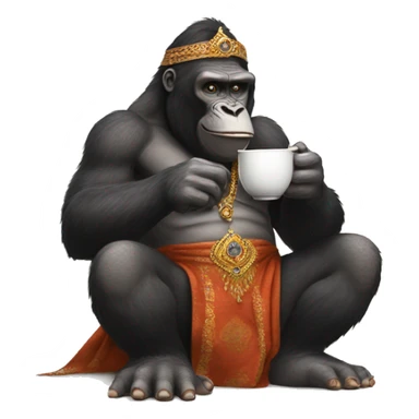 king kong drinking tea  wearing indian clothes  sticker