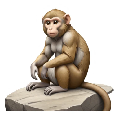 cinematic-macaque-realistic-full-body-sitting-emoji,-compact-muscular-frame-poised-on-a-rocky-outcrop,-short-curled-tail-resting-behind,-head-tilted-dramatically,-thick-dense-fur-in-warm-shades-of-brown-and-grey,-expressive-eyes-filled-with sticker