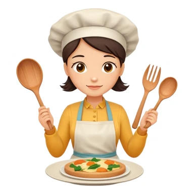 Home cooking avatar in clean emoji-style illustration. Homemade dishes on a plate, warm cozy colors, simple shapes, flat design, high contrast, friendly and inviting. sticker