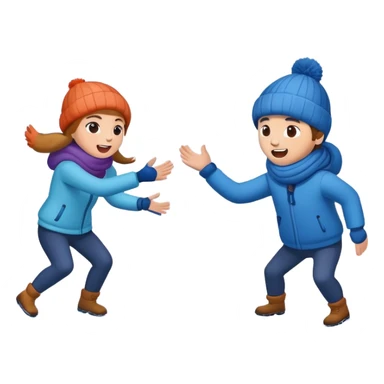 two people playing a snowball fight, simple, expressive faces, winter theme sticker