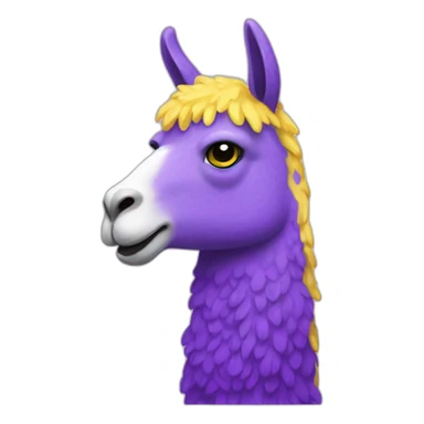a purple llama with white spots with a yellow and blue mat sticker