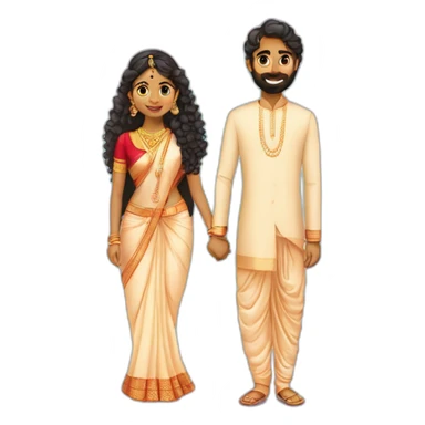south indian girl with curly hair marrying south indian guy with straight hair and beard wearing dhoti sticker