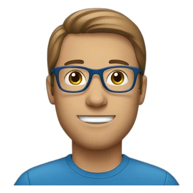 manager brown hair glasses blue shirt sticker