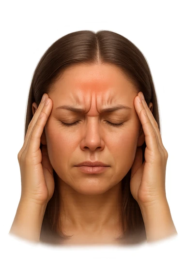 emoji stile iphone di donna con mal di testa, iperrealistico 4k sticker