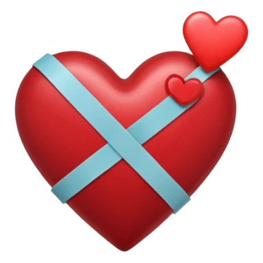 a dark red heart glued together with a Band-aid sticker
