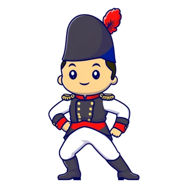 Napoleon Bonaparte in his iconic military uniform and bicorne hat dancing the Macarena dance sticker