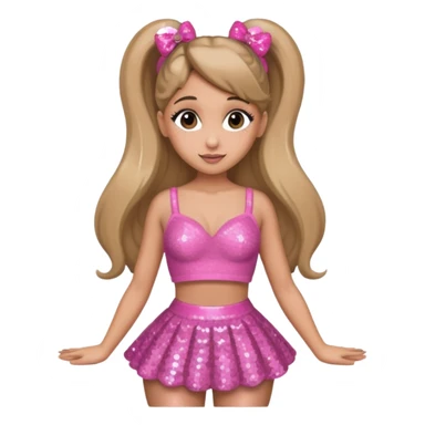 Ariana Grande with dark blonde hair, pink sequin bra, pink sequin skirt sticker
