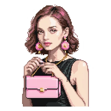 woman with gold earrings holding a pink purse sticker