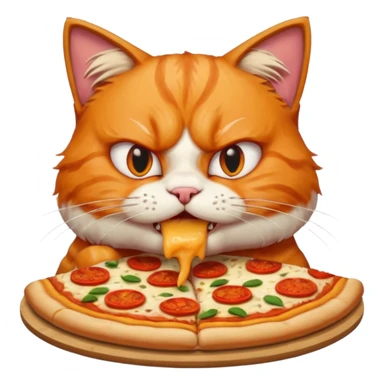 portrait bust-up of an angry cat eating pizza sticker