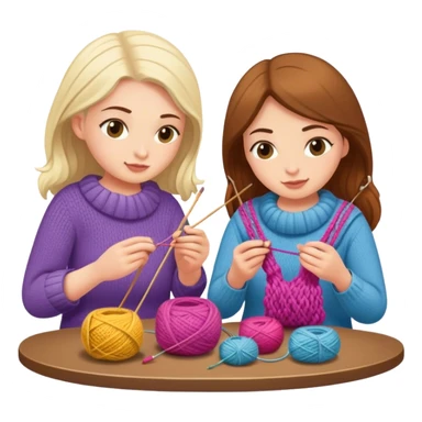 Two girls knitting on their separate projects  sticker