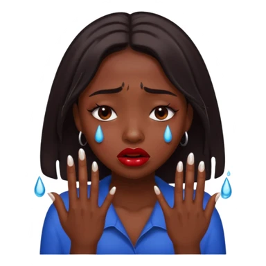 dark skin girl, dark red lipstick, nails very beautiful crying sticker