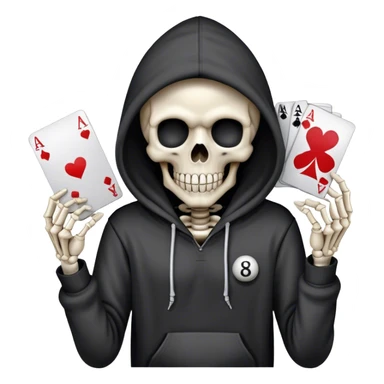 Skeleton holding 8  ball and ace card in hoodie ￼￼ ￼ sticker