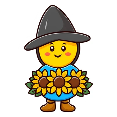 Happy Ukrainian emoji with sunflower and traditional Ukrainian hat sticker